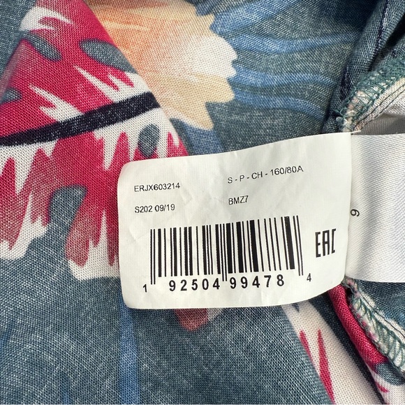 Roxy Tropical Floral Ruffle Wide Leg Jumpsuit Open Back Green Peach Womens Small - Picture 8 of 13